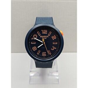 Swatch Big Bold Burning Lava SO27N107 Blue Orange 47mm Cordura Strap New Battery